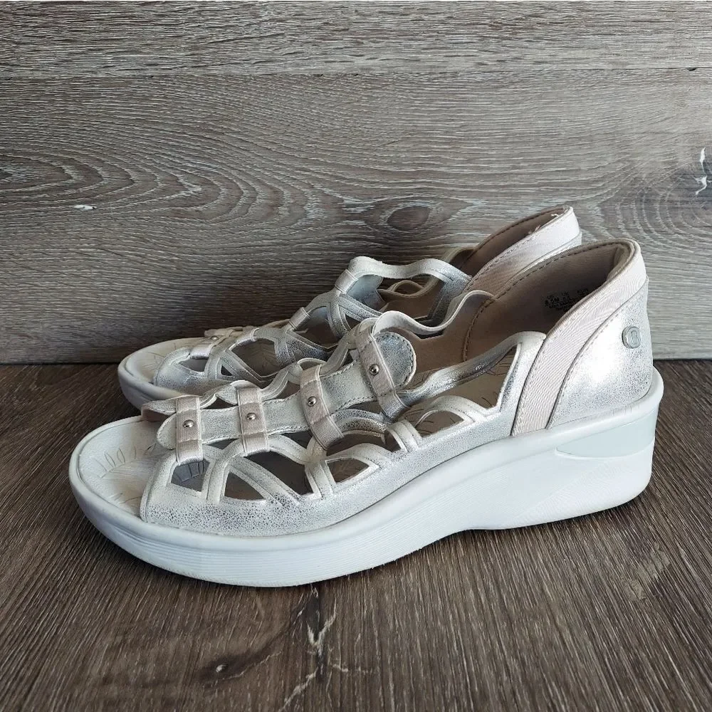 Bzees Sasha Silver Metallic Slip On Comfort Wedges Sandal, Women's Size 8.5